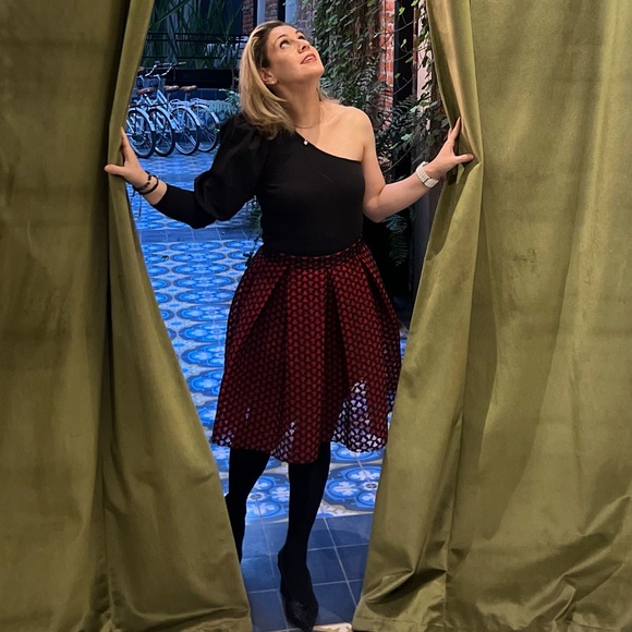 Maje Red & Black A-Line Skirt – Size 2 / S – Fit & Flare Party Skirt - Picture 5 of 6